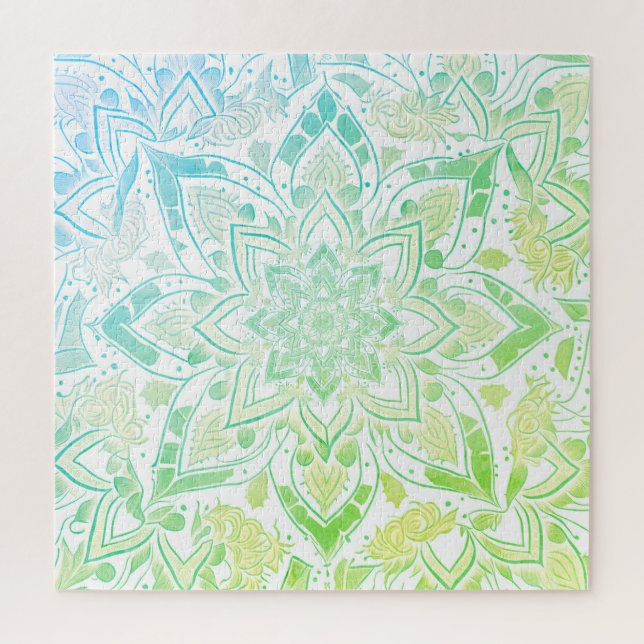 Mandala in Aqua Blue & Lime Green Jigsaw Puzzle (Vertical)
