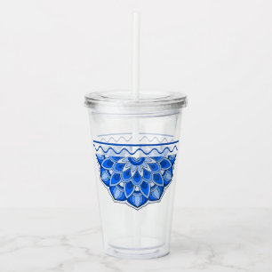 Mandala in blue  acrylic tumbler