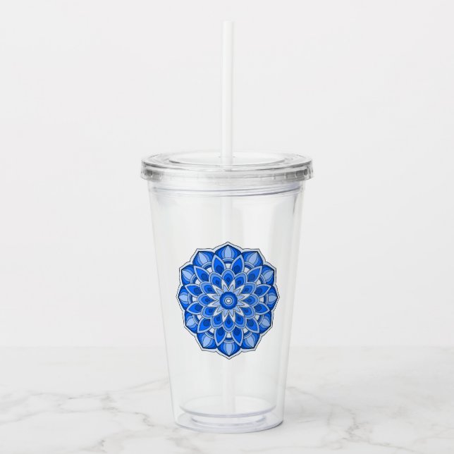 Mandala in blue acrylic tumbler (Front)