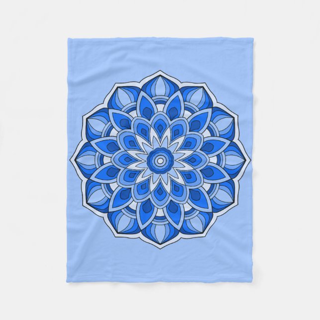 Mandala in blue Fleece Blanket (Front)