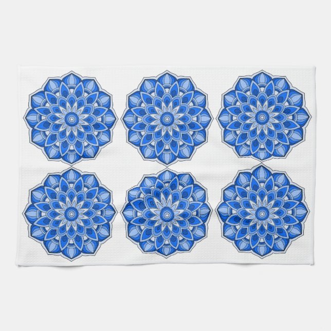Mandala in blue kitchen towel (Horizontal)