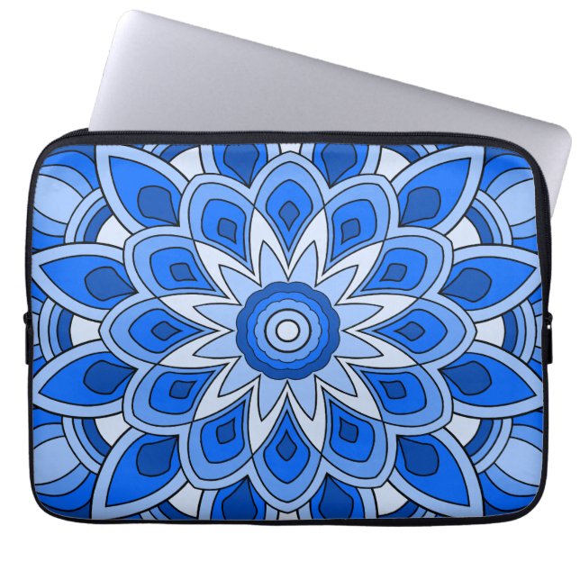 Mandala in blue laptop sleeve (Front)