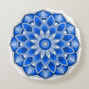 Mandala in blue round pillow