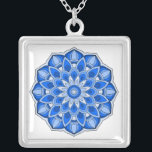 Mandala in blue silver plated necklace<br><div class="desc">While the mandala originated in India,  today the beauty of the modernized mandalas are suitable for many items in the home,  as well as for decorations on clothing. 

Note: there are a variety of products with this design suitable for your home or function,  & mandalas in other colors.</div>