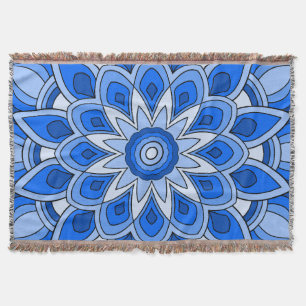 Mandala in blue throw blanket