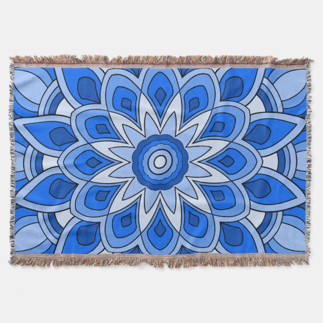 Mandala in blue throw blanket (Front)