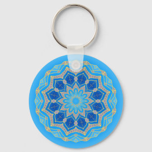 Mandala in electric blue and turquoise keychain