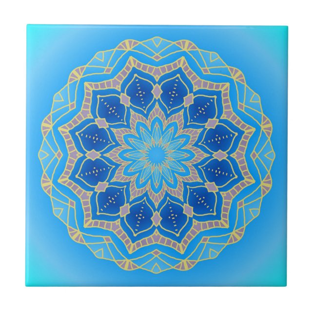 Mandala in electric blue and turquoise tile (Front)