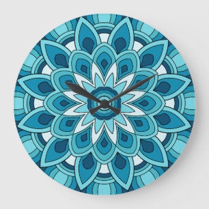 Mandala in teal green large clock