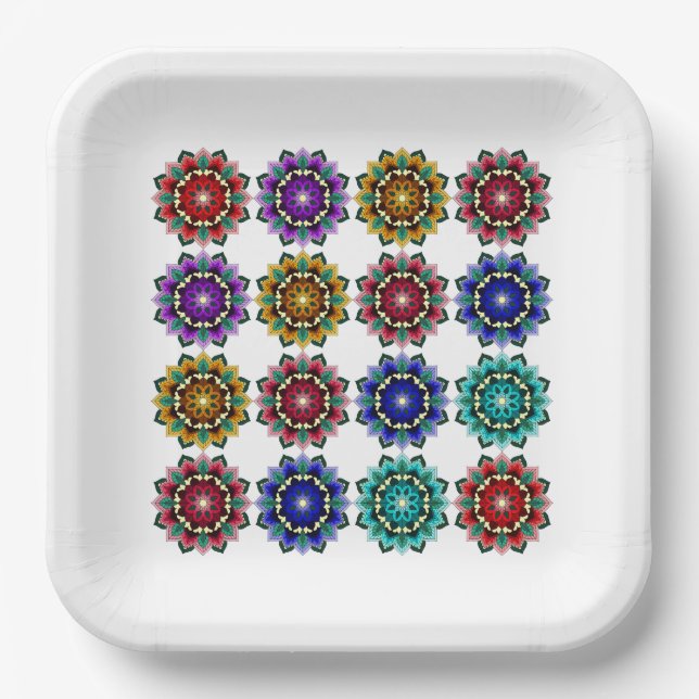 Mandala in various colours paper plate (Front)