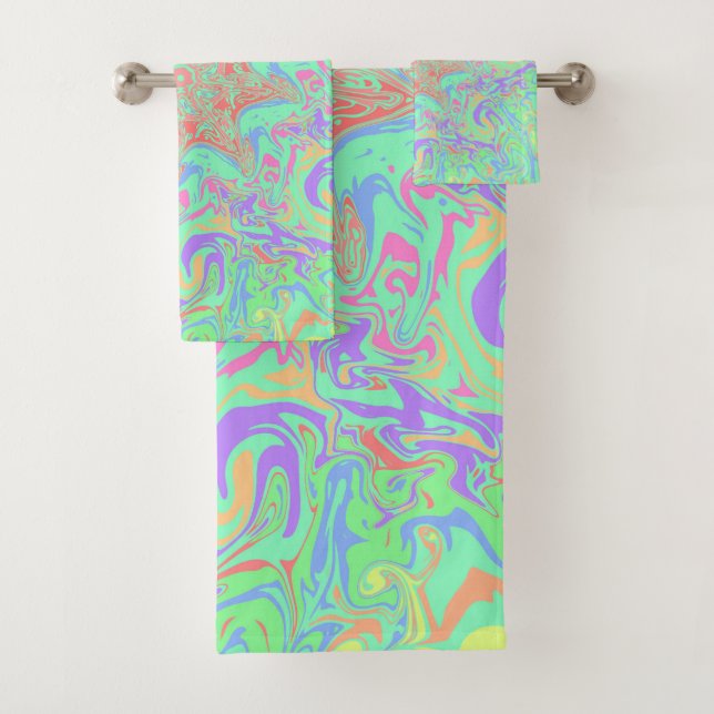 Mandala in vibrant pastel colours bath towel set (Insitu)