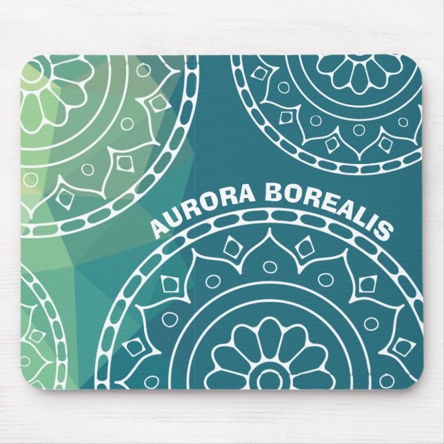 Mandala india blue green yellow custom text mouse pad (Front)