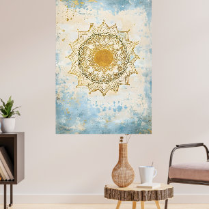 mandala indien aux teintes turquoise et orange poster