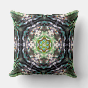 Mandala inside hexagon old silvery hammered metal throw pillow