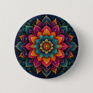 Mandala-inspired floral artwork 2 inch round button