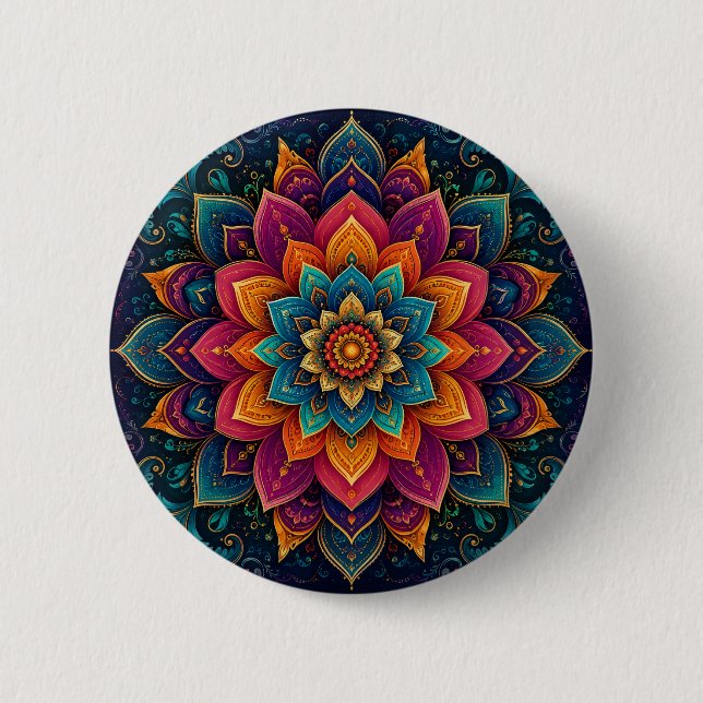 Mandala-inspired floral artwork 2 inch round button (Front)