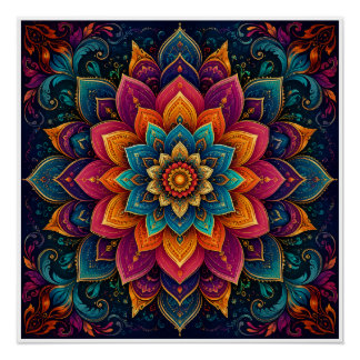 Mandala-inspired floral artwork poster