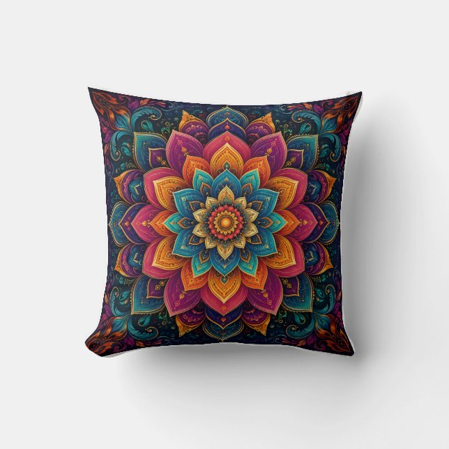 Mandala-inspired floral artwork throw pillow (Front)
