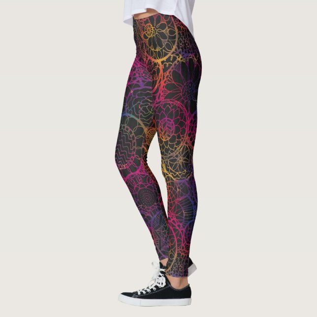 Mandala-Inspired Floral Design Leggings (Left)