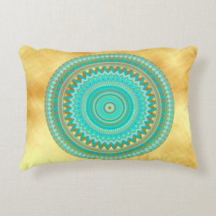 Mandala Iris Blue Brown Gold Accent Pillow