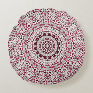 Mandala is burgundy-gray round pillow