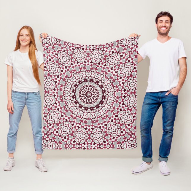 Mandala is burgundy-grey fleece blanket (In Situ)
