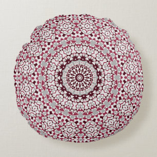Mandala is burgundy-grey round pillow