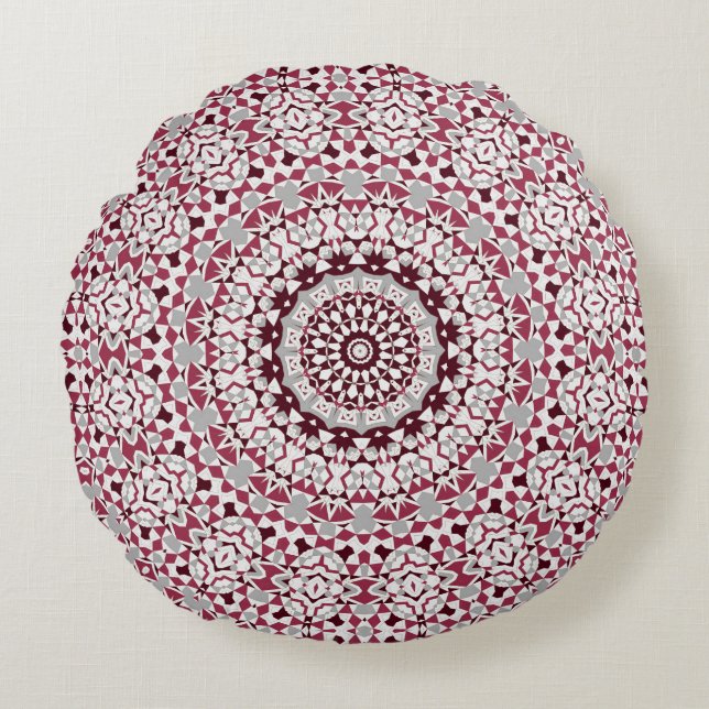 Mandala is burgundy-grey round pillow (Front)