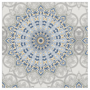 Mandala kaleidoscope blue floral vintage pattern fabric