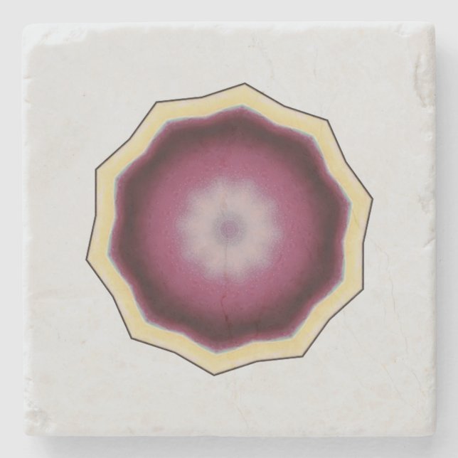 Mandala Kaleidoscope Design Purple on Grey Stone Coaster (Front)