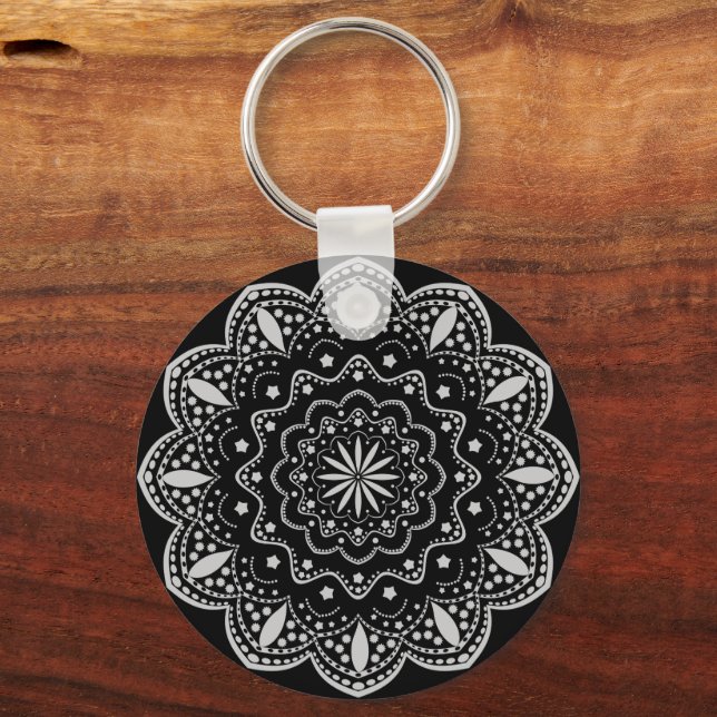 Mandala Keychain | Black and Grey (Front)