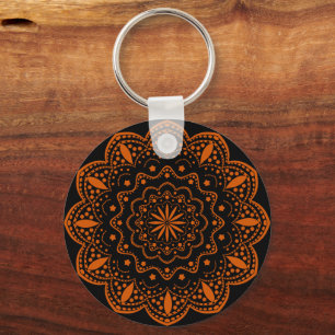 Mandala Keychain   Black and Orange
