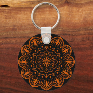 Mandala Keychain | Black and Orange