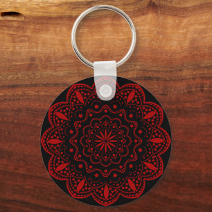 Mandala Keychain   Black and Red
