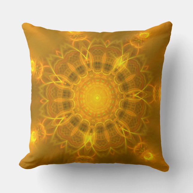Mandala Lace Lines Warm Glow Yellow Background Throw Pillow (Front)