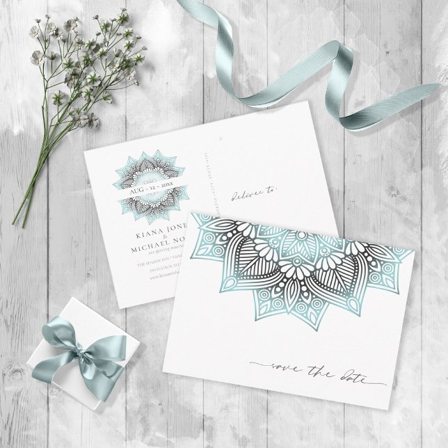 Mandala Lace Save the Date Lt. Blue ID968  Announcement Postcard (Creator Uploaded)