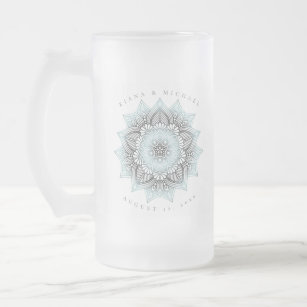 Mandala Lace Wedding Lt. Blue ID968  Frosted Glass Beer Mug