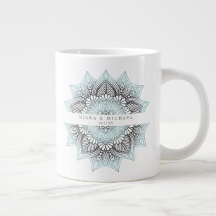 Mandala Lace Wedding Lt. Blue ID968 Large Coffee Mug
