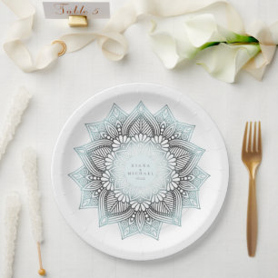 Mandala Lace Wedding Lt. Blue ID968 Paper Plate