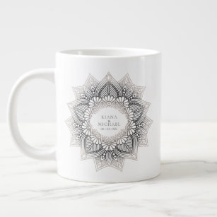 Mandala Lace Wedding Neutrals ID478 Large Coffee Mug