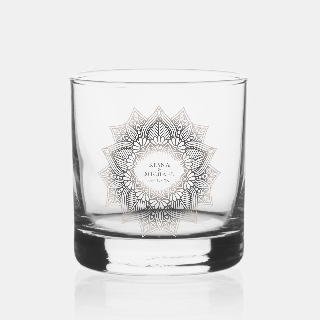 Mandala Lace Wedding Neutrals ID478 Whiskey Glass (Front)