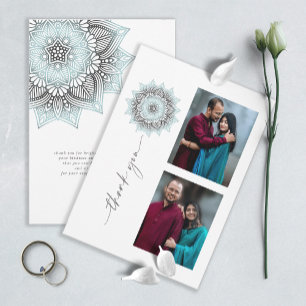 Mandala Lace Wedding Photo Thank You Blue ID968  Card