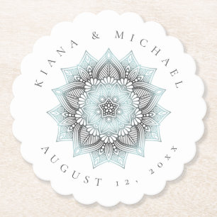 Mandala Lace Wedding Thank You Lt. Blue ID968 Paper Coaster