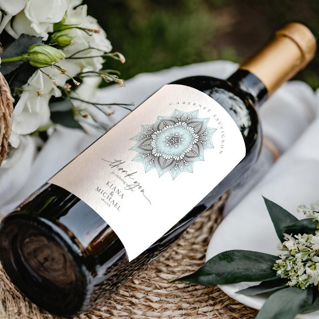 Mandala Lace Wedding Thank You Lt. Blue ID968 Wine Label (Creator Uploaded)