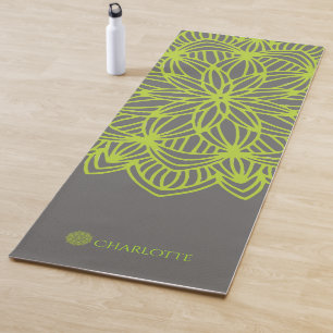Mandala Lime Green Grey Personalized (1 sided) Yoga Mat
