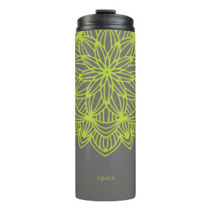 Mandala Lime Green Grey Personalized Elegant Thermal Tumbler
