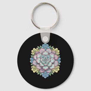 Mandala Lotus Buddha Zen Art Botanical Succulent F Keychain