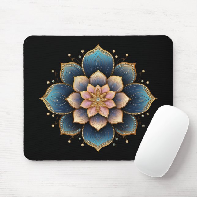 Mandala Lotus Flower with Sparkling Crystals Mouse Pad (With Mouse)