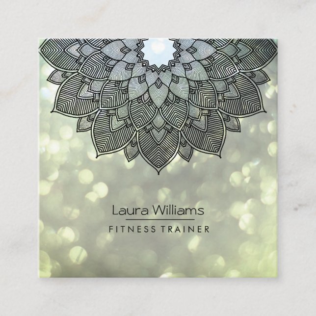 Mandala Lotus Flower Yoga Instructor Holistic Square Business Card (Front)