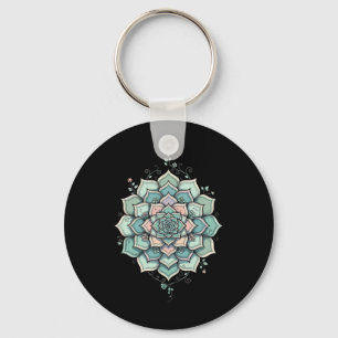 Mandala Lotus Zen Art Boho Buddha Botanical Succul Keychain